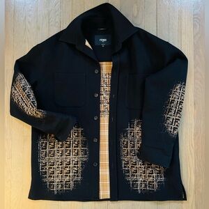 Fendi Black Coat with Brown Plaid Interior